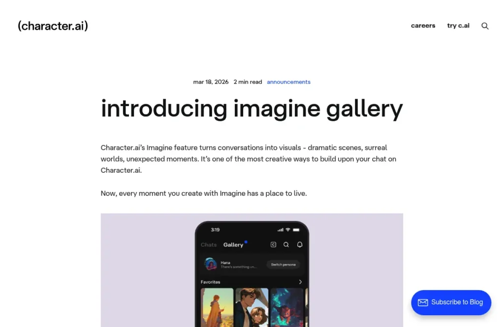 Character.AI — Imagine Gallery announcement
