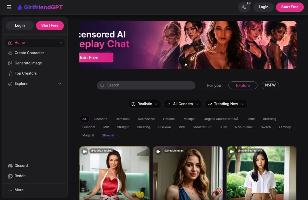 GirlfriendGPT official service website — Official homepage